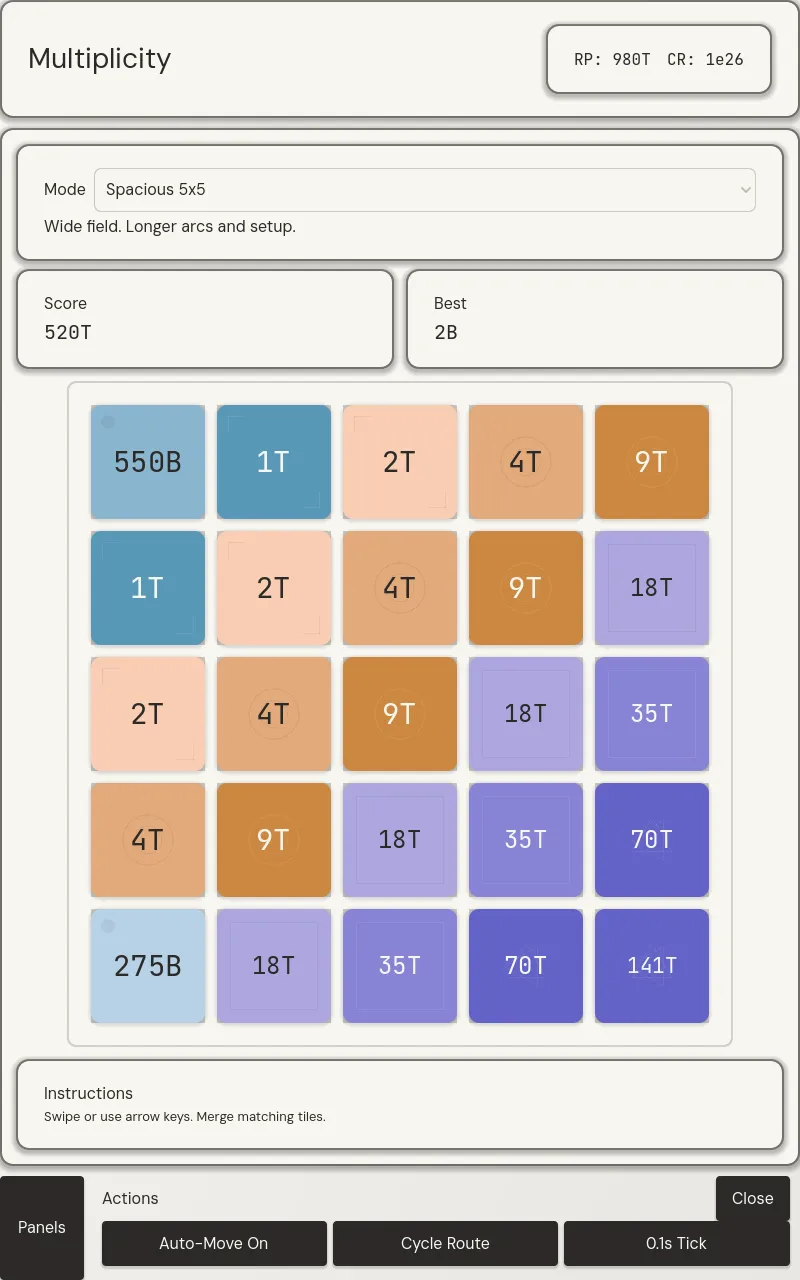 Multiplicity late-game board running on auto-move.